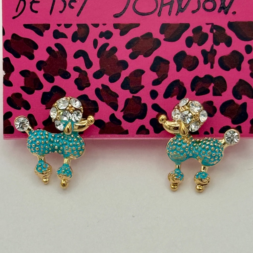 Betsey Johnson Gold and Turquoise Poodle Earrings!